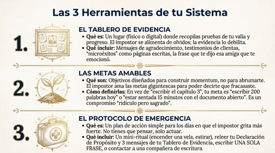 Las 3 herramientas del sistema anti-impostor: tablero de evidencia, metas amables y protocolo de emergencia